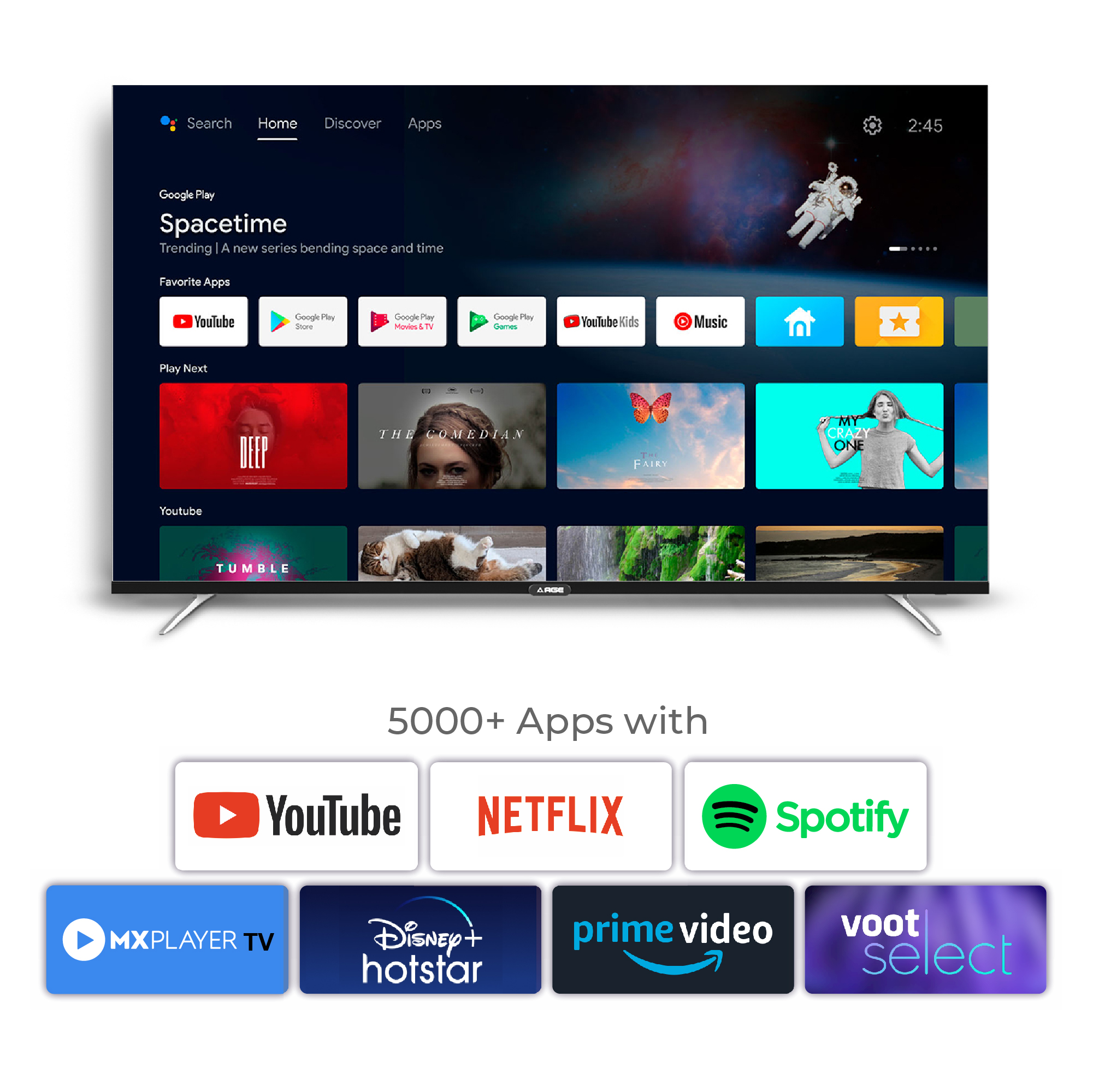 AGE 138 cm (55 inch) Ultra HD (4K) LED Smart Android TV with Certified Android TV, Chromecast Built-In, Voice Search Enabled Remote, Android 11.0, HDR 10, Ultra Slim body, Netflix, Hotstar, Amazon Prime (PRO 55 UHD VC)
