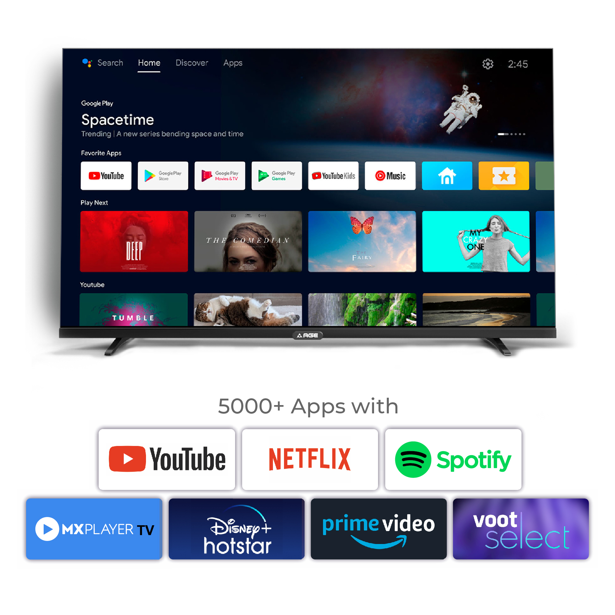 AGE 108 cm (43 inch) Full HD LED Smart Android TV with Certified Android TV, Chromecast Built-In, Voice Search Enabled Remote, Android 11.0, HDR 10, Ultra Slim body, Netflix, Hotstar, Amazon Prime (INDU 43 VC 4G)
